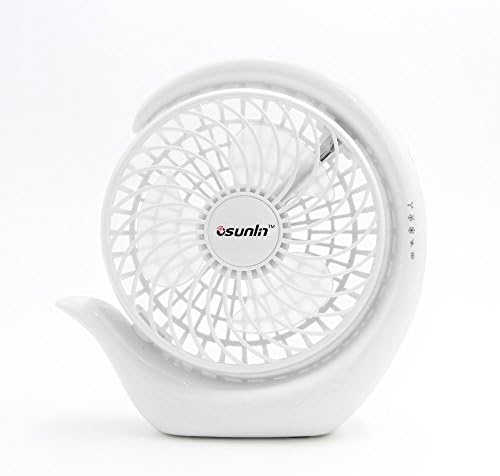 osunlin Portable Rechargeable Fan, Mini USB Fan with 3600mAh Battery, Personal Cooling for Traveling Hiking Fishing Camping or Desktop, 3 Speeds, with LED Light(4 Inch, White)