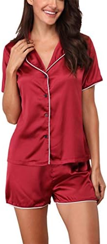 Giorzio Women's Short Pajama Set Short Sleeve Sleepwear Nightwear Pjs Satin Pyjamas Button-Down Loungewear …