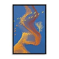 Framed Canvas Wall Art Golden Forest Canvas Prints Home Artwork Decoration for Living Room,Bedroom - 16x24 inches