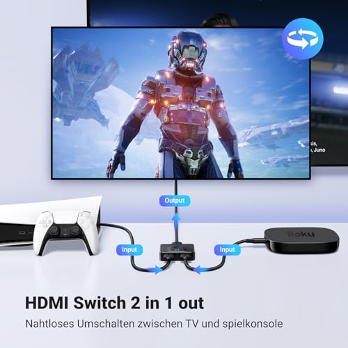 HDMI 2.0 Switch 4K@60Hz Bidirektional HDMI Switch Splitter 1 in 2 Out/2 in 1 Out für PS5, PS4, Xbox,TV Box, TV Stick, Switch, Monitor, PC usw
