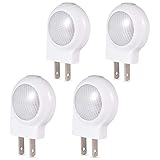 LEDGLE LED Plug-in Light Sensor Night Lights Dusk-to-Dawn Sensor, Bedroom, Bathroom, Kitchen, Hallway, Stairs, Energy Efficient, Compact,4-Pack