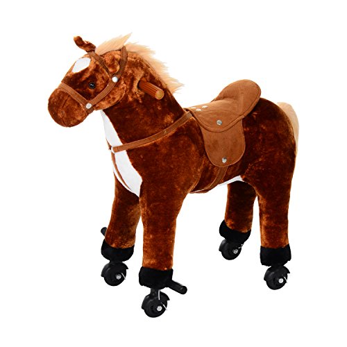 Caballo de Peluche 65x28x75cm Niños 3 Años Caballo con 4 Ruedas