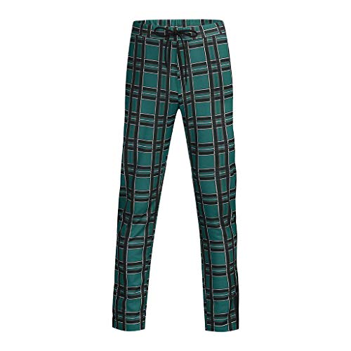 IZHH Men's Pants Fashion Long Casual Sport Pants Slim Fit Plaid Trousers Running Joggers Sweatpants Green