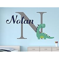 Lovely Decals World LLC Dinosaur Wall Decal Custom Boys Name Nursery Art for Kids Decor Sticker Vinyl LD45 (28" W x 18" H)