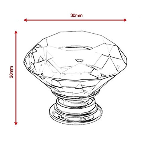 VIPMOON 6pcs 30mm Clear Diamond Cut Door Knobs with Screw, Crystal Glass Cabinet Drawer Handle