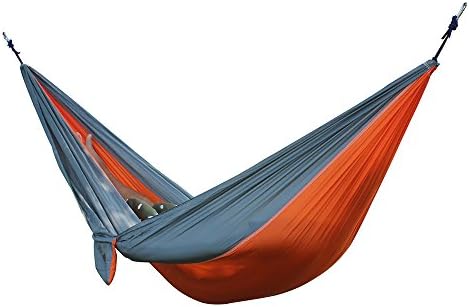 Gearupz Double Hammock for Patio Camping Travel [ Portable Parachute Nylon Fabric with Nylon Straps and Steel Carabiners ] - (Orange)