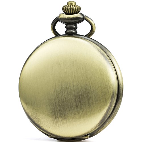 SEWOR Vintage Smooth Face Pocket Watch Classic Gift With Brand Leather Box (Bronze)