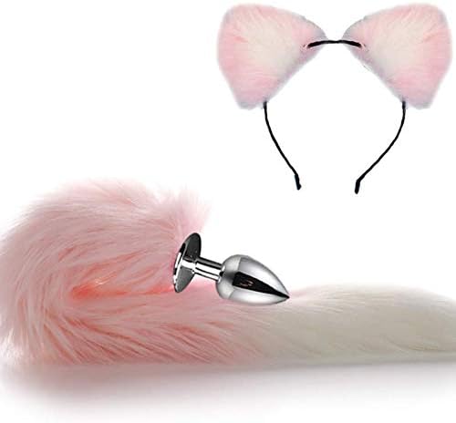 Fox Tail Ear Plug Pink Cat White 6 Styles Stainless Plush Cosplay Dress Lovely Gift for Women Party Costume Halloween Toy (B, Small)