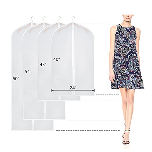 Zilink Garment Bags for Long Dresses 60inch Translucent Suit Bag with