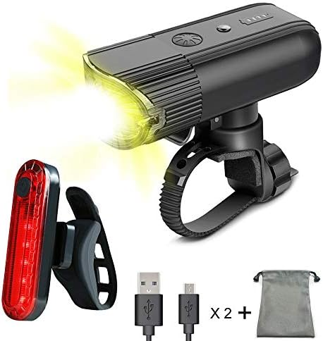 LED Bike Lights Set - Ownmax USB Rechargeable Headlight 2000 mAh Safety Power Bank Waterproof Front and Rear bike lights For Bike, Mountain Bike, Road bike, Light Bike Night Rider, Including 5 Modes 1000 Lumen Super Bright Headlight (360°rotatable) and 4 Modes Taillight, Tool-Free Mount Brackets, Heavy-Duty 100% Weather Proof