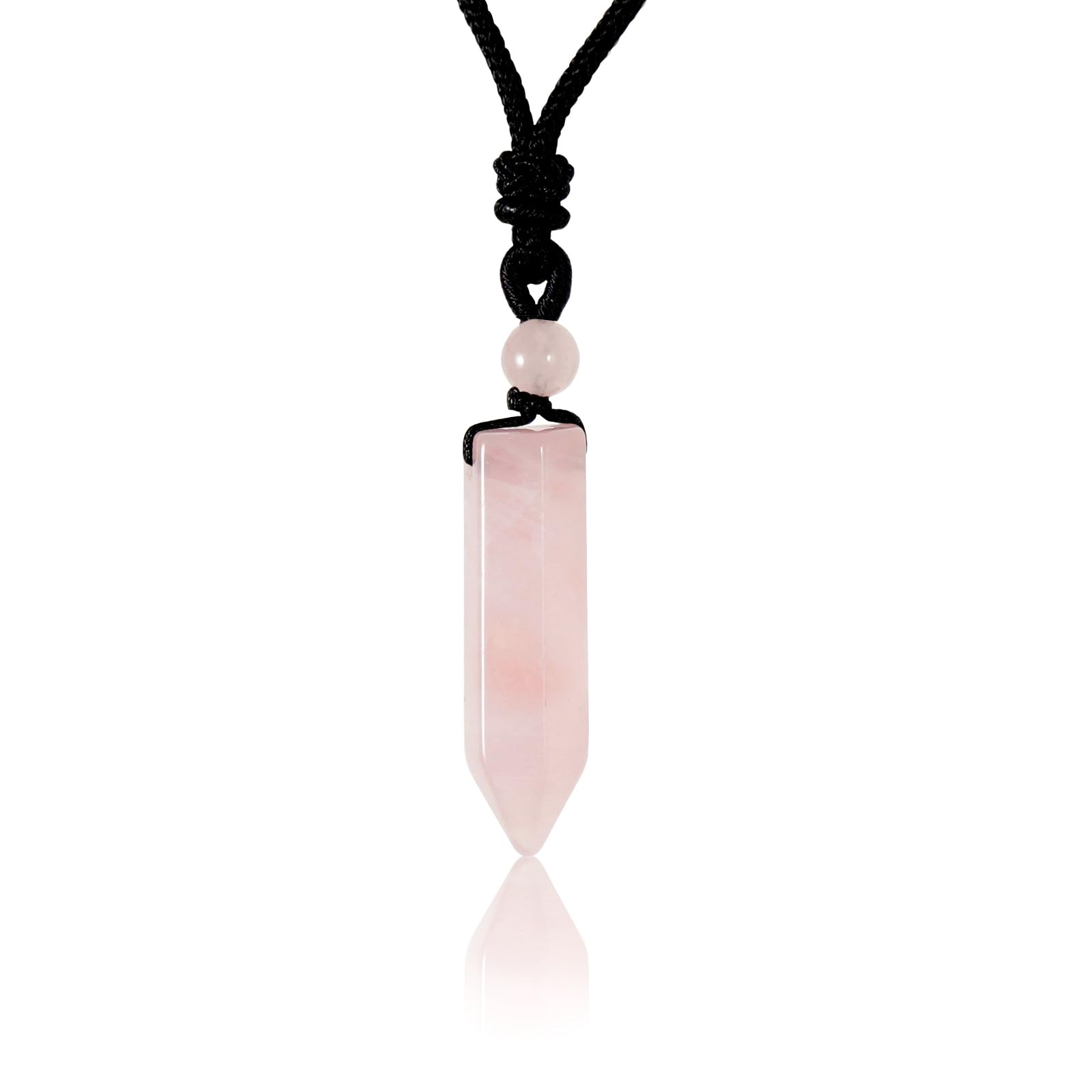 soulnioi Natural Healing Crystal Stone Hexagonal Point Pendant Necklace, with Adjustable Black Rope, Jewelry for Reiki Balancing Spiritual Healing (Rose Quartz)