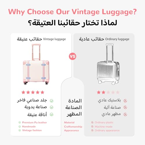 urecity Vintage PU Leather Cabin Size Luggage Set Stylish Retro Underseat Carry On Suitcases with TSA Lock & Spinner Wheels, Lightweight Design for Elegant Travel (18''+14'' White)