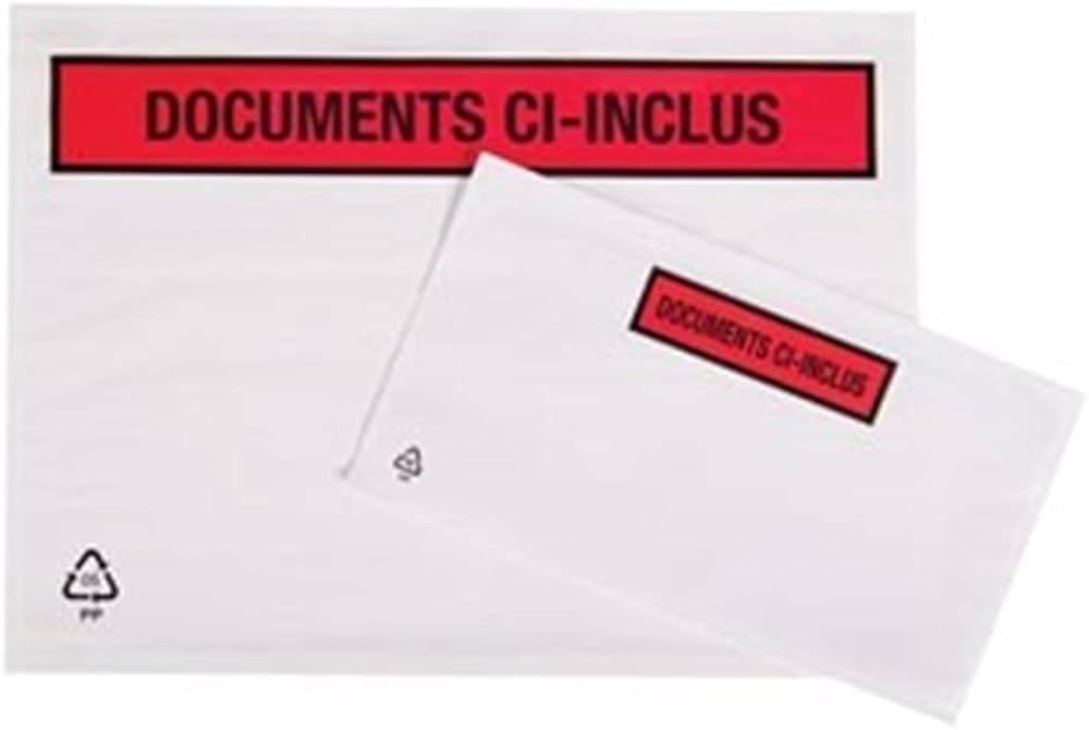 Document Enclosed Wallets, 1000 Pack, 165mm x 122mm, Waterproof Self-Sealing Envelopes A6 Printed CI-INCLUS