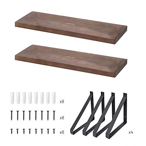 Labcosi Dark Brown Floating Shelves, 2Pack Farmhouse Wooden Wall Decor