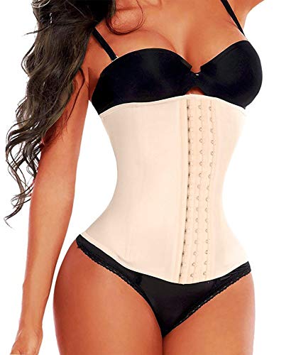 SHAPERX Women 3 Hook Long Torso Colombian Waist Trainer Corset for Weight Loss, SZ1999-Beige-M