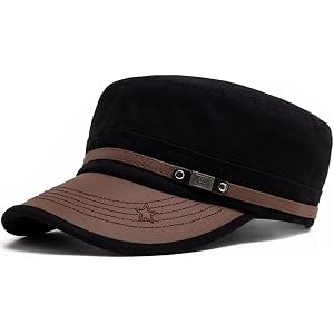 Men's Cadet Cap Adjustable Strap Contrast Visor Embroidered Star Detail for Casual Travel Outdoor Urban Commute