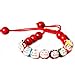 Merope J Handmade Womens 9 Lucky Cat Charm Ceramic Beads and Pine Stone Bracelets Adjustable (Red)