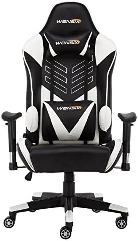 WENSIX Ergonomic High Back Computer Gaming Chair for PC Racing Chairs with Adjustable Headrest and Backrest (White)