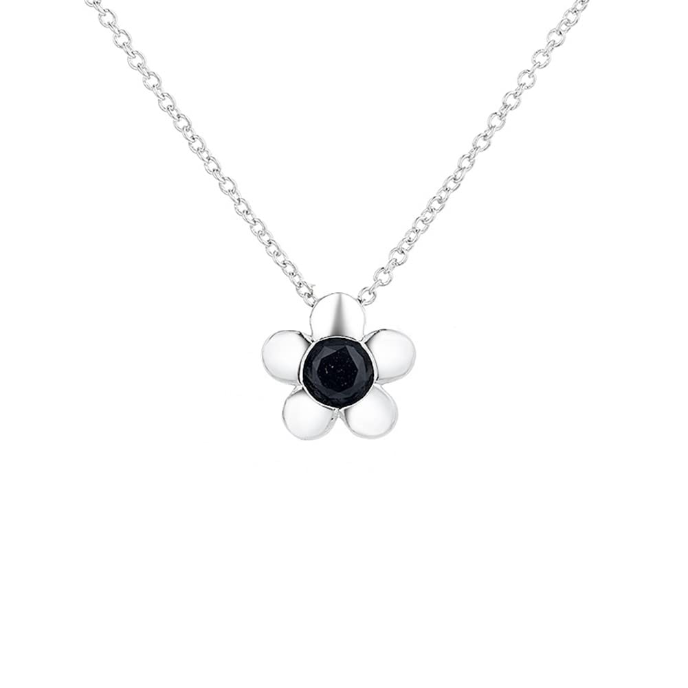 Chengxun Black Single Diamond Silver Flower Shape Necklace for Women Five Petals Clavicle Flower Necklaces Gift for Teenage Girl, Brass, Brass
