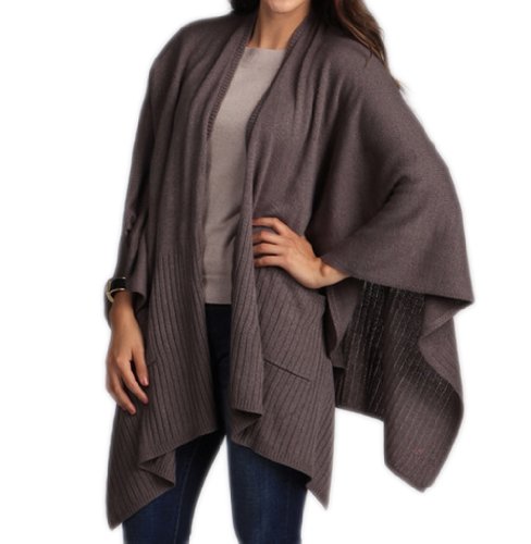 StylesILove Chic Knitted Poncho Cape Shawl Wrap with Pockets, 3 Colors (Slate Gray)