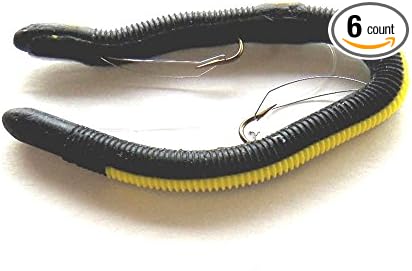 Amazon Com Two Hook Weedless Kelly S Bass Worms Black With Yellow Stripe 6 Count Sports Outdoors