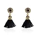 DZT1968 Women Girl Vintage hollow Crystal Tassel Dangle Stud Earrings Jewelry (Black)
