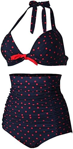 Vissgirl European and American High Waist Polka Dot Printing Female Swimsuit Bikini Swimwear Hard Cup(XXL)