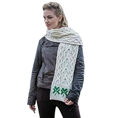Cable Knit Scarf 72" with Shamrocks Merino Wool Irish Made Cable Knit Scarf 72" with Shamrocks Merino Wool Irish Made