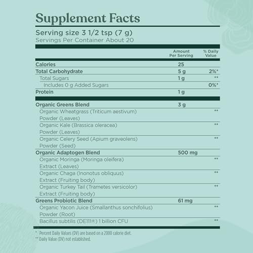 FOUR SIGMATIC ORGANIC GREENS POWDER | GREENS SUPERFOOD POWDER WITH PROBIOTICS & PREBIOTICS | SUPER GREENS WITH MORINGA, CHAGA & TURKEY TAIL | (4.94 OZ.)