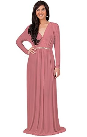 KOH KOH Womens Long Sleeve Kaftan V-Neck Flowy Formal Winter Gowns Maxi Dress