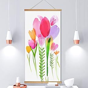 Hanging Poster Wooden Framed Beautiful Flowers Theme Home Wall Canvas Prints Ready to Hang - 18"x36"