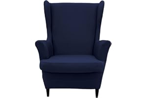 NILUOH Wingback Chair Cover 2-Piece Soft Stretch Wing Chair Slipcover Solid Color Armchair Sofa Couch Cover Furniture Protector with Elastic Bottom for Living Room Bedroom (Navy)