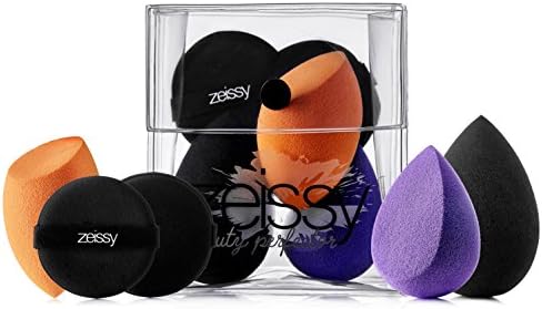 Sponge Makeup Set for Contouring or Base foundation. 5 pcs Use Wet or Dry Latex-Free Beauty Perfecting Sponges and Powder Puffs.