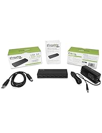 Plugable 7 puertos USB 3.0 Hub con adaptador de alimentación de 36 W y dos puertos de carga inteligente para Android, Apple iOS, y otros dispositivos