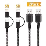 Marchpower iPhone and Android Charger Multiple USB Charge Cable MFi Certified, 2 in 1 2Pack 5FT Micro and Lightning Cable for iPhone Xs MAX XR X 8 8Plus iPad Samsung Kindle Black