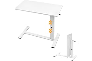 lumizone Foldable Overbed Table with Wheels Adjustable Height Bedside Desk 27.56"-36.61" Rolling Hospital Bed Table with Casters Medical Tray for Home Use Desk Over The Bed