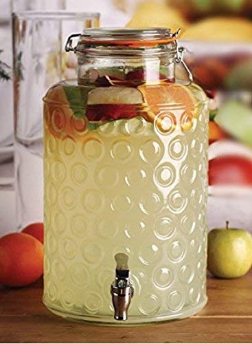 Circleware Circles Glass Beverage Dispenser with Locking Lid, Fun Party Entertainment Home & Kitchen Glassware Water Pitcher for Juice, Beer, Kombucha and Cold Drinks, Hermetic, Huge 2.5 Gallon