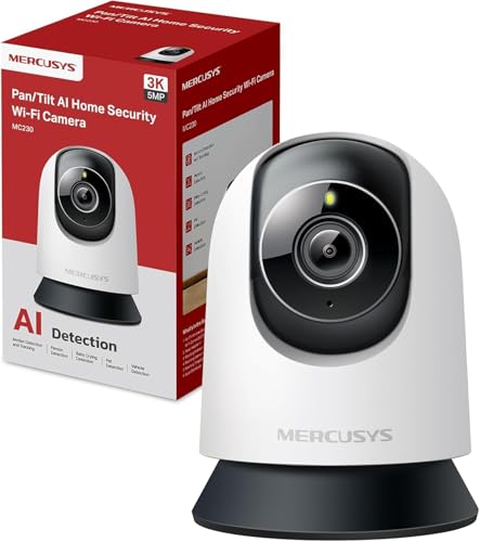 [Nuevo MC230-3K 5MP Cámara de Vigilancia Interior 360°, WiFi 2.4GHz, Visión Nocturna, Audio bidireccional, Detección de IA, Compatible con Alexa|Google|Samsung, MicroSD hasta 512 GB