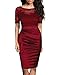 Mmondschein Women's Vintage Ruffles Short Sleeve Business Pencil Cocktail Dress DarkRed M