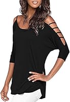 Mooncolour Womens 3/4 Sleeve Hollow Out Casual Loose Solid Blouse Tops,US Medium,Black