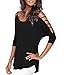 Mooncolour Womens 3/4 Sleeve Hollow Out Casual Loose Solid Blouse Tops,US X-Large,Black