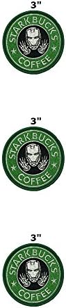 Application Classic Marvel Comics Starbucks Coffee Iron Man Logo Cosplay Badge Embroidered Iron or Sewn-On Applique Patch 3-Pack Gift Set