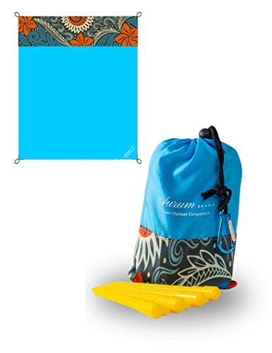 Aurum Brand Outdoor Beach Mat | Compact Pocket Blanket | 55″ by 71″ | Portable Lightweight Camping tarp | Water-Resistant Picnic Blanket | Unique Design | Sand Proof Mat for Hiking, Travel, Sports