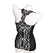 Vktech Woman Sexy Crochet Back Carved Flowers Vest Camisole Lace Tank Top (Black)