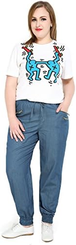 Women's Sexy Elastic Waist Plus Size Denim Harem Jogger Pants (US20W, 1692 DARK BLUE)