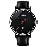 Men's Black Leather Wrist Watch