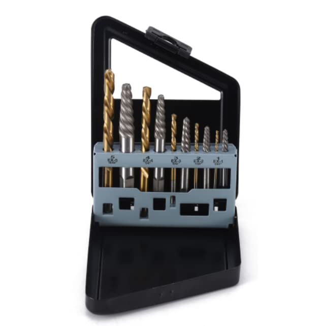 10PCS Screw Extractor, Left Hand Drill Bit Set, Easy Out Bolt Extractor with Metal Index Case, Alloy Spiral Flute Drill Bits For Pull out Stripped or Damaged Screws (Black)