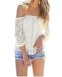 ZANZEA Women's Sexy Lace Crochet Off Shoulder Long Sleeve Casual Blouse Tops