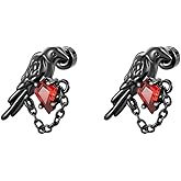 20g Red CZ Bird Flat Screw Back Stud Earrings for Women Men Titanium Steel Cute Crystal Swallow Chain Tassel Dangle Lovely Animal Helix Cartilage Piercing Sleeper Tiny Studs Fashion Jewelry