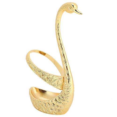 Swan Shape Spoon Holder,Stainless Steel Spoon Tableware Kit with Zinc Alloy Swan Shape Holder Storage Organizer,Bright and Durable(Gold)